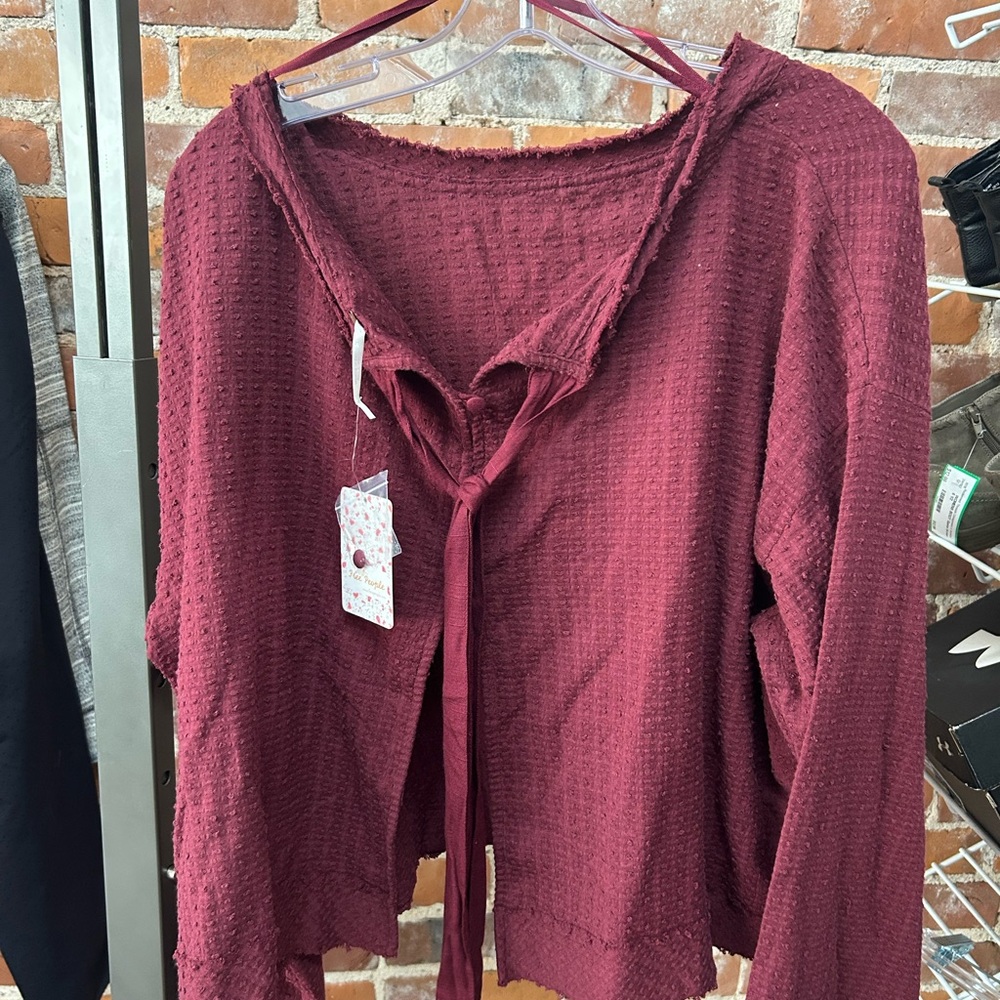 Free People Maroon Textured Blouse